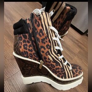 Jessica Simpson Leopard & Zebra Print Wedge Sneaker Boot - Women's Brown